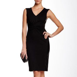 5th & Mercer Faux Black Leather Trim Twist Front Sheath Shift Dress 14 Office